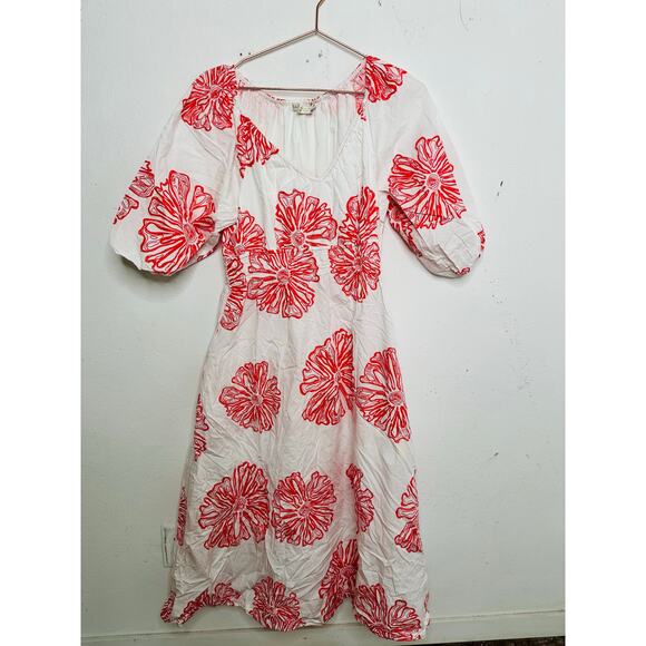 MARIE OLIVER Pink Floral 100% Cotton Ava V-Neck 3/4 Sleeve Maxi Dress Size M - Picture 4 of 16